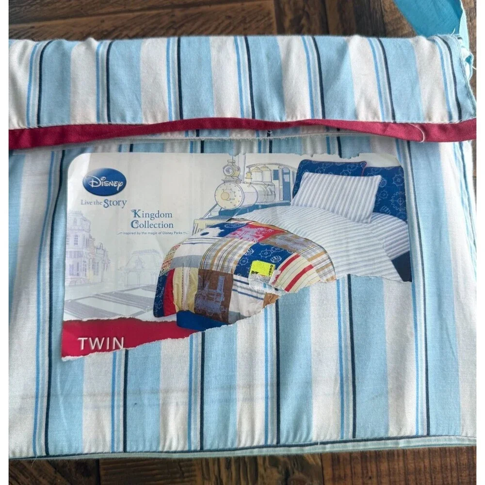Disney Kingdom Collection Blue White Stripe 3 Piece Twin Sheet Set NEW Bedding